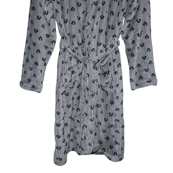 True Religion Men's Plush Robe Pockets Charcoal Monogram Christmas Gift Him NWT - Picture 3 of 11